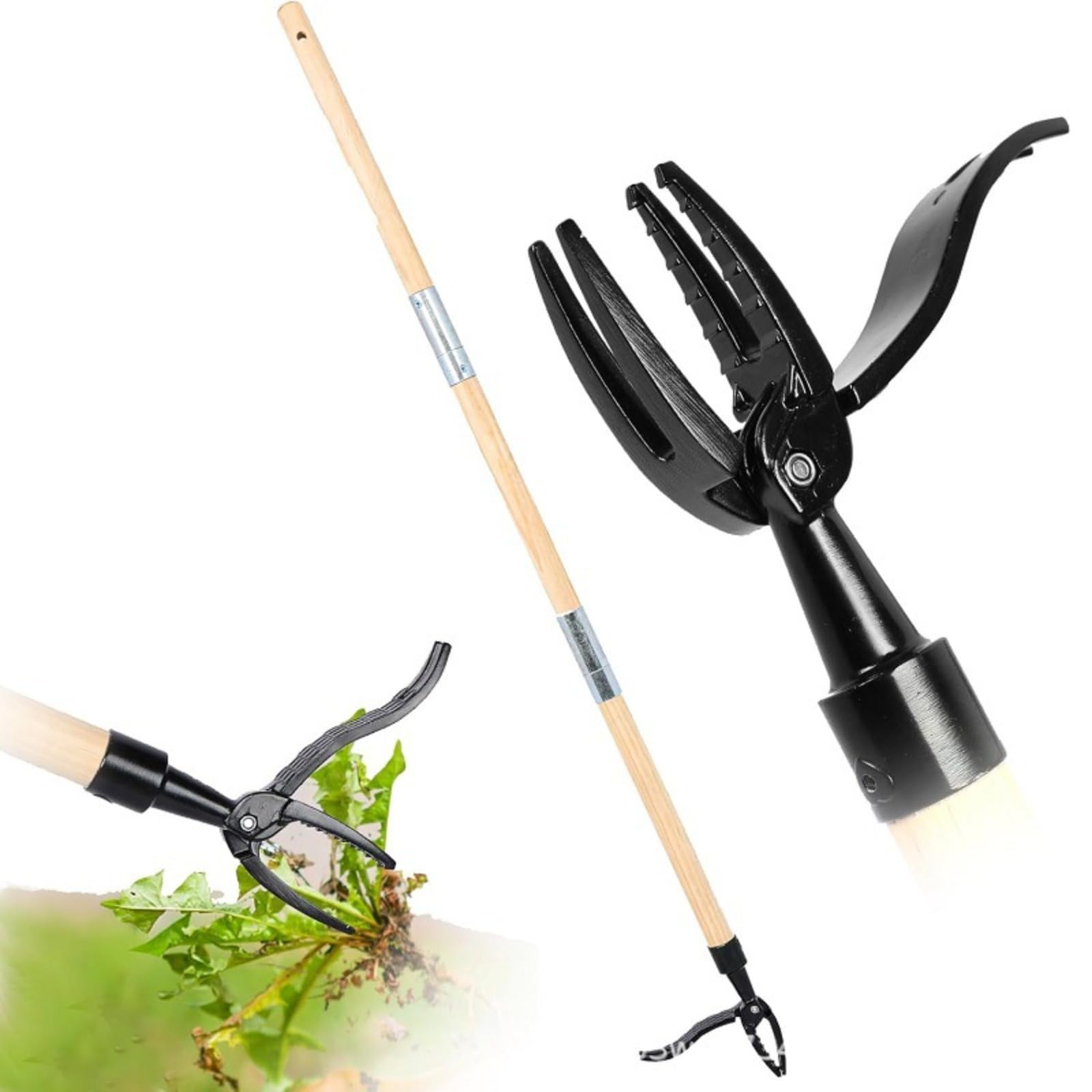 Utensile per rimuovere erbacce con 4 artigli, per rimuovere le radici, per tarassaco, manico lungo, per prato, giardino e cortile