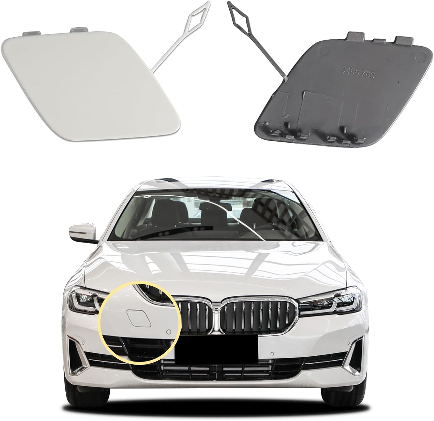 Car Front Bumper Tow Hook Cover Compatible with Luxury Edition BMW 5 Series 2021 2022 2023 520 528 530 535 550i Trailer Cover Cap 51119852209 51115A29948 Small Lid Towing Eye Cap