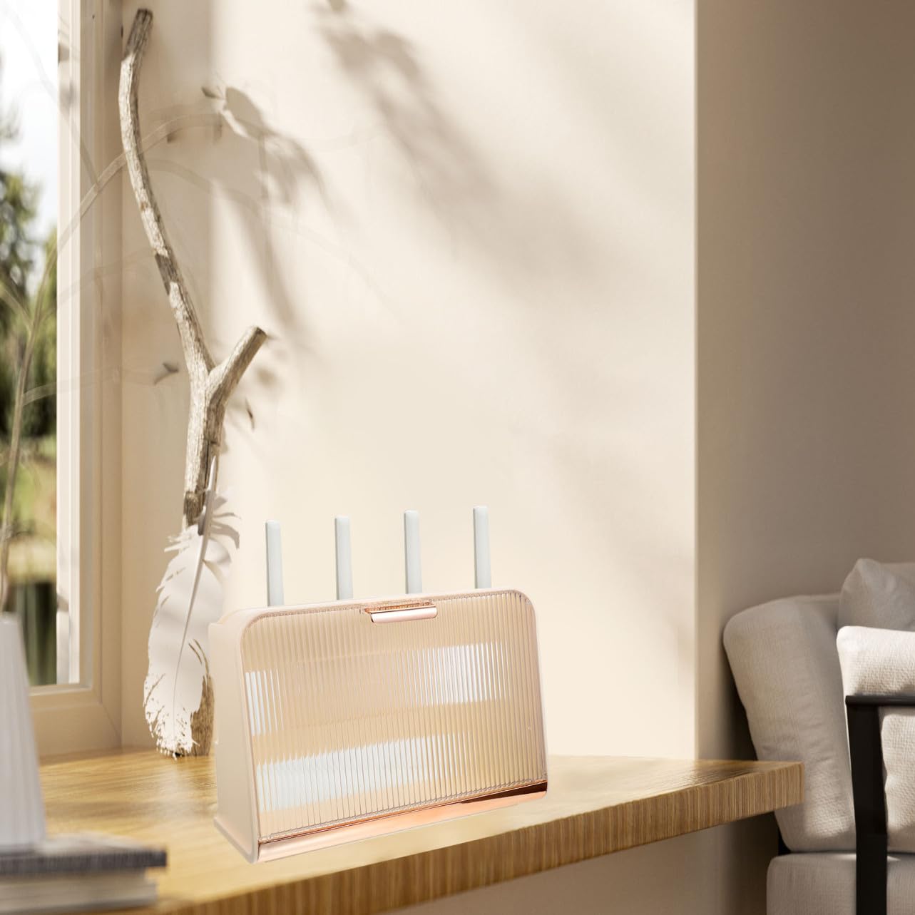 FOMIYES Scatola Porta Router per Organizzare Cavi Elettrici e Router in Abs da Parete Beige Scatola di Archiviazione Wifi Grande Capacità per Casa e Ufficio