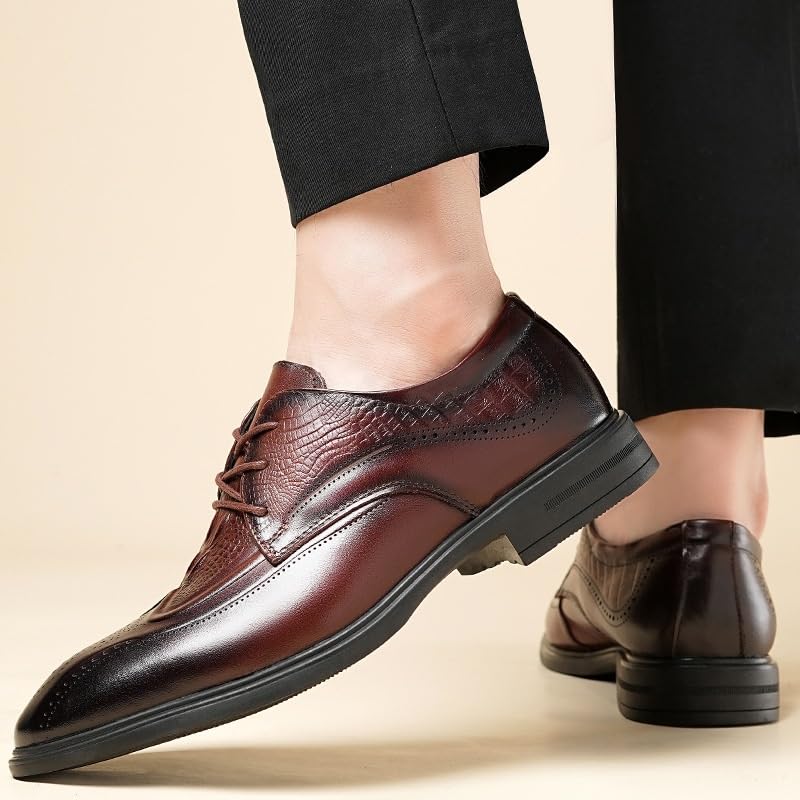 Patent Leather Men Dress Shoes, Dark Brown Classic Leather Shoes for Men, Formal Office Work Shoes, Men Party Oxfords, Lace-up Business Shoes2