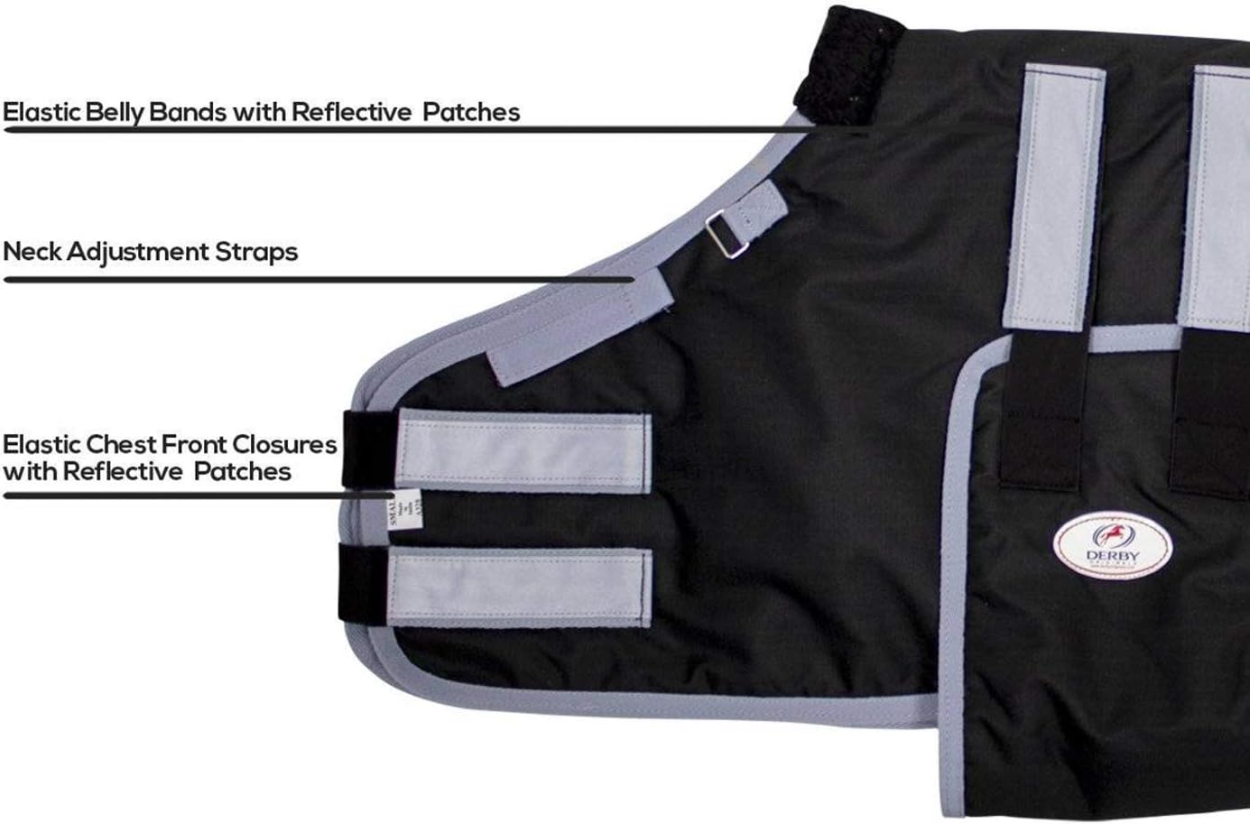 Derby Originals Mini Horse & Foal Winter Turnout Blanket – Reflective, No-Hardware Design, 600D Waterproof Outer, 150g Insulation, 170T Lining, Adjustable Fit, 1-Year Warranty