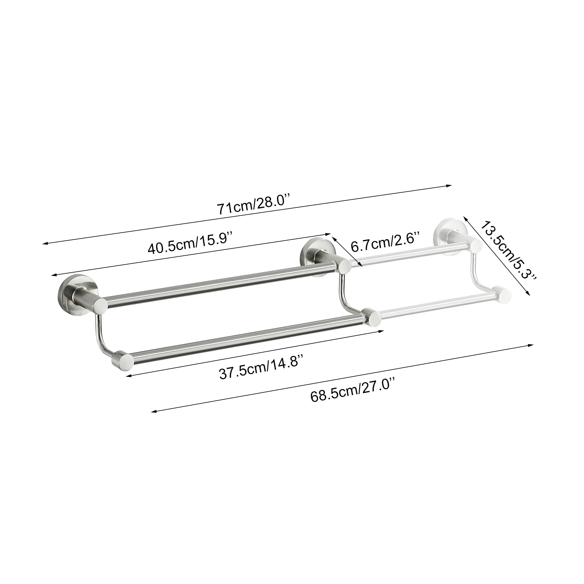 Adjustable Double Towel Racks for Bathroom 15 to 26.5 Inch Towel Bar, Expandable Brushed Nickel Double Bath Towel Holder, Wall Mount with Screws Towel Bar Rod