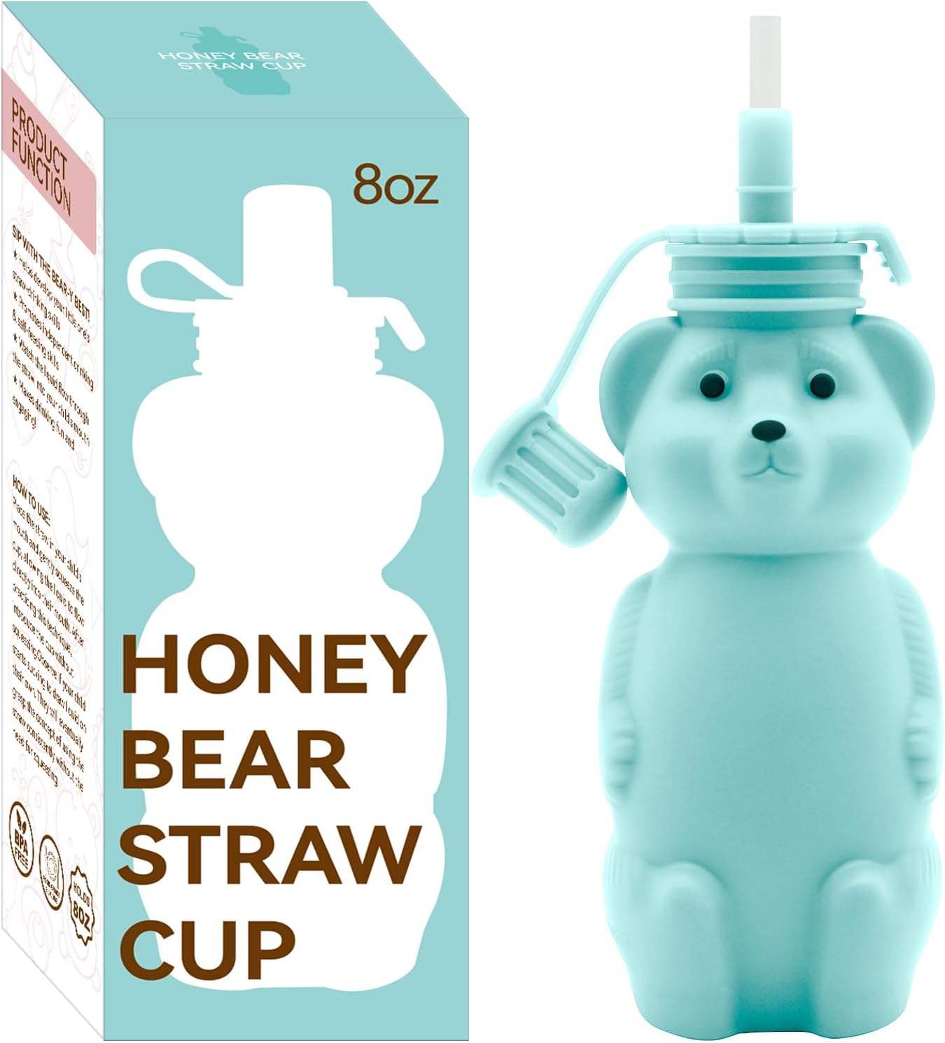 Honey Bear Silicone Straw Cup, Babies Water Drinking Cup, 8-Ounce Therapy Sippy Bottles for Speech and Feeding Training, BPA Free & Dishwasher Safe (AQUA)