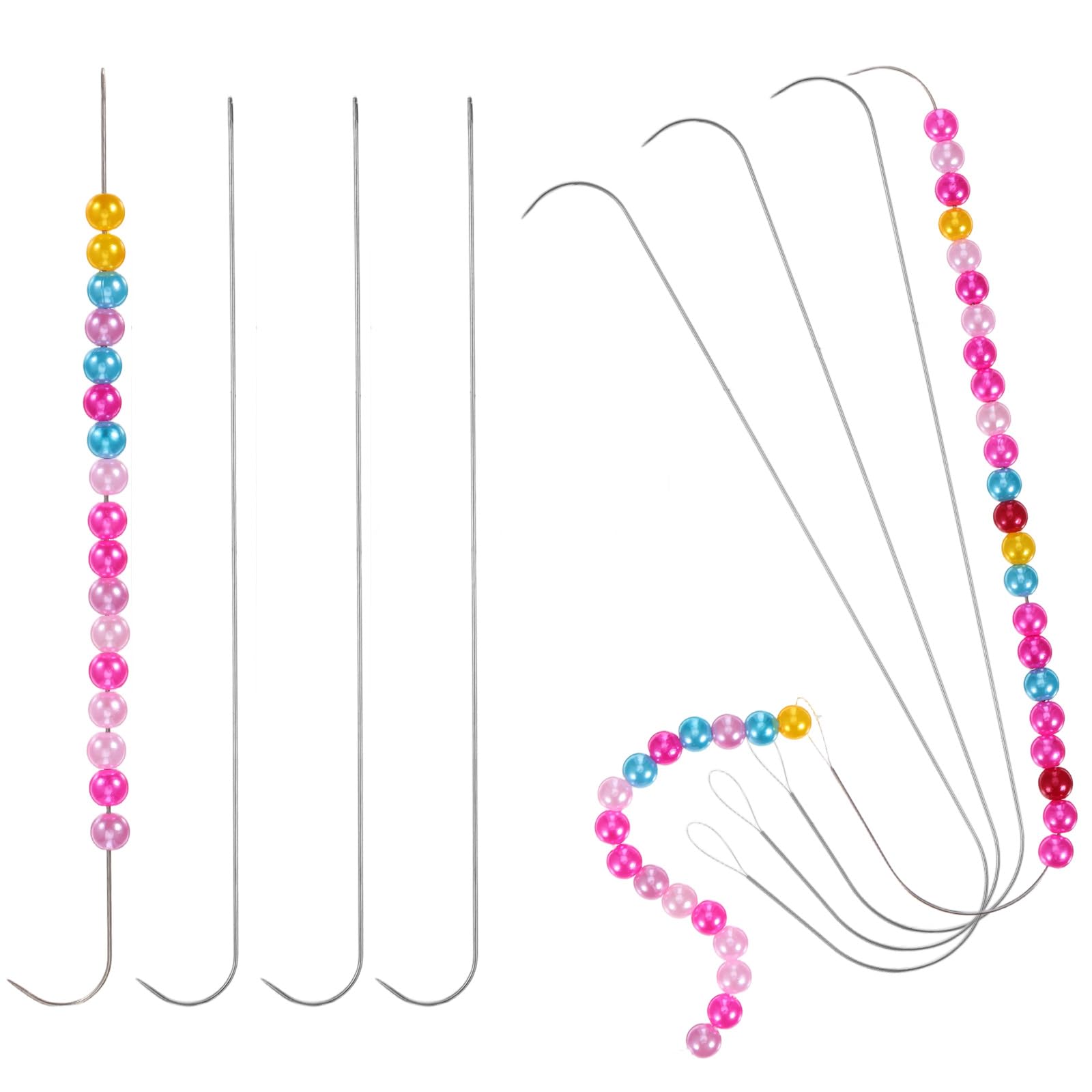 TIESOME 8 Pcs 14cm/5.51 Inch Bead Spinner Needles, Stainless Steel