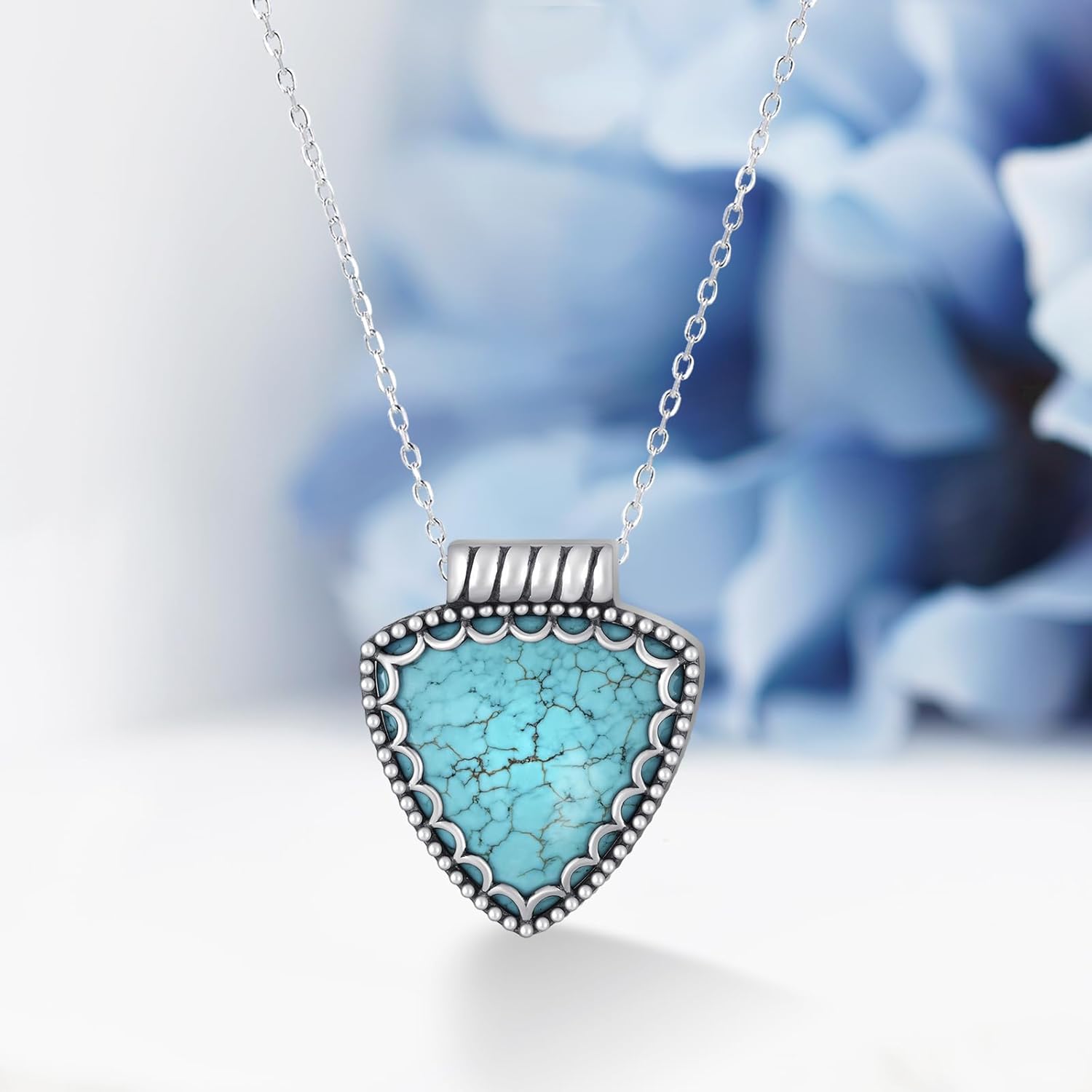 Genuine Turquoise Necklace for Women Sterling Silver Real Turquoise Pendant Necklace Western Jewelry for Women - Image 2