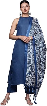 Jaanvi fashion Sleeveless Pure Cotton Kurta Set with Trousers & Dupatta for Women - Comfortable & Stylish Casual Ethnic Wear