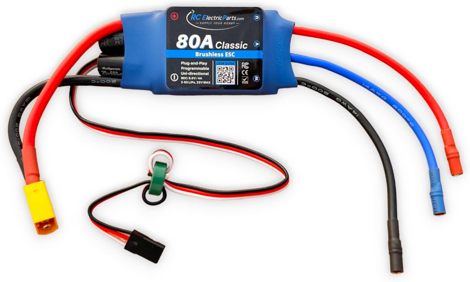80A RC Electric Speed Controller ESC for Brushless Motors 5.5v 4A UBEC with XT60 & 3.5mm Bullet Plugs