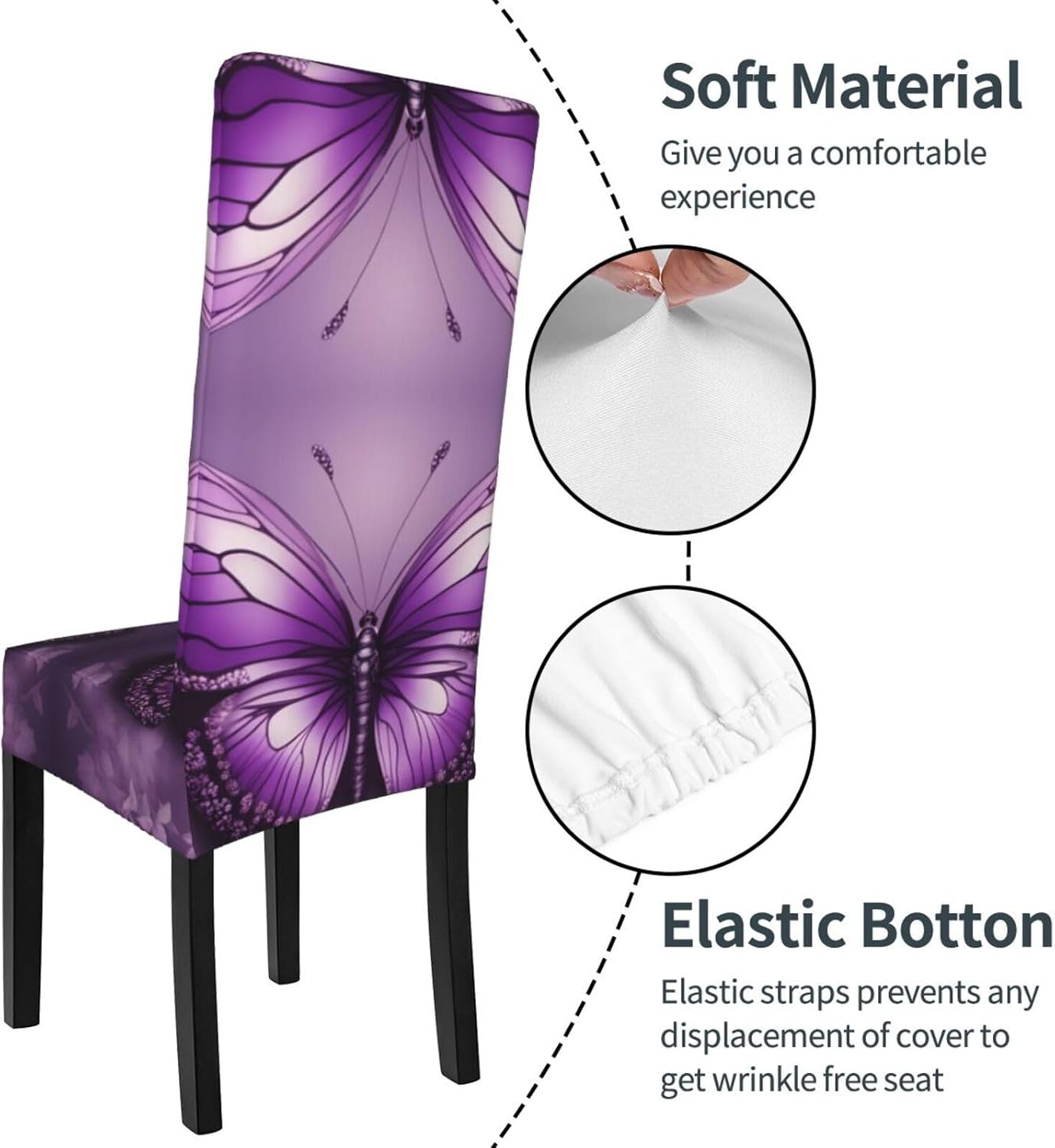 Beautiful Purple Butterfly Art Prints Protection Cover for Dining Chair - Stretchable Chair Throw Covers for Dining Room, Hotel Event Party