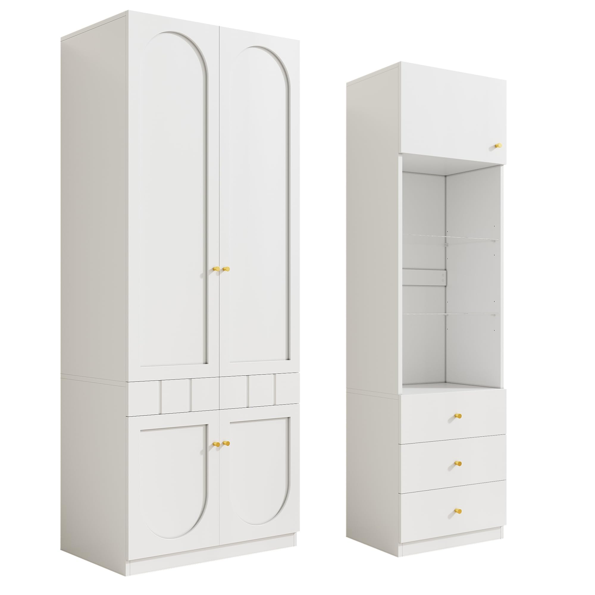 Armadio a 2 ante laccato + vetrina, mobile per camera da letto, set di mobili bianchi, 80 x 50 x 200 cm, 50 x 40 x 180 cm