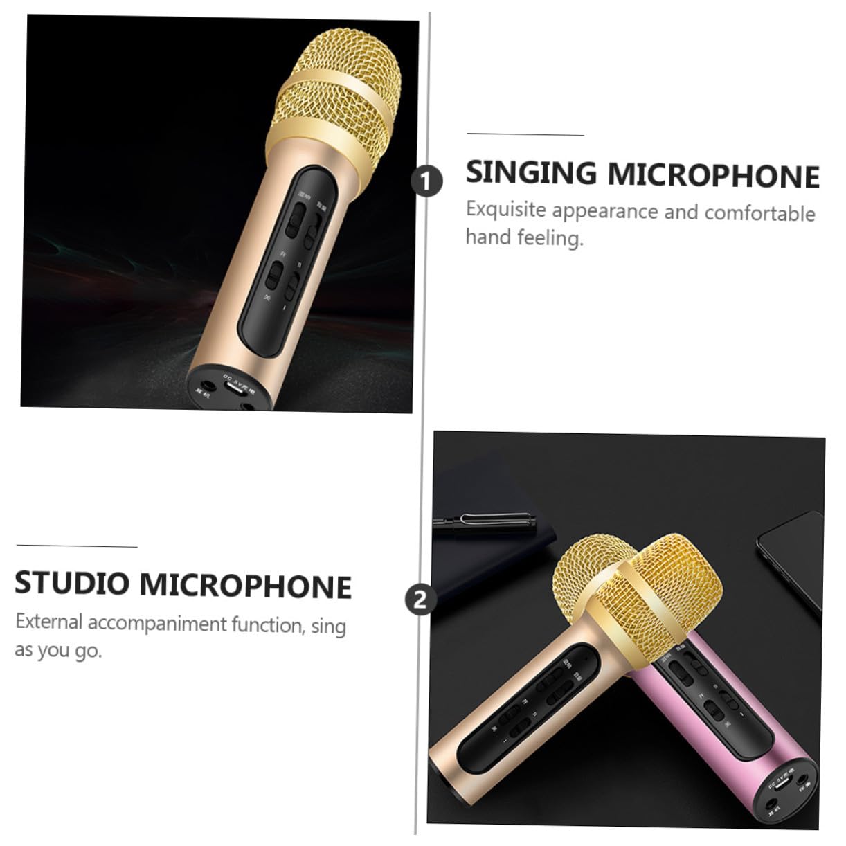 Zerodeko Micrófono de Condensador para Cantar Ktv Conexión USB, Micrófono Profesional de Mano Color Champán para Karaoke en Directo y Grabación, Equipo Portátil para Eventos