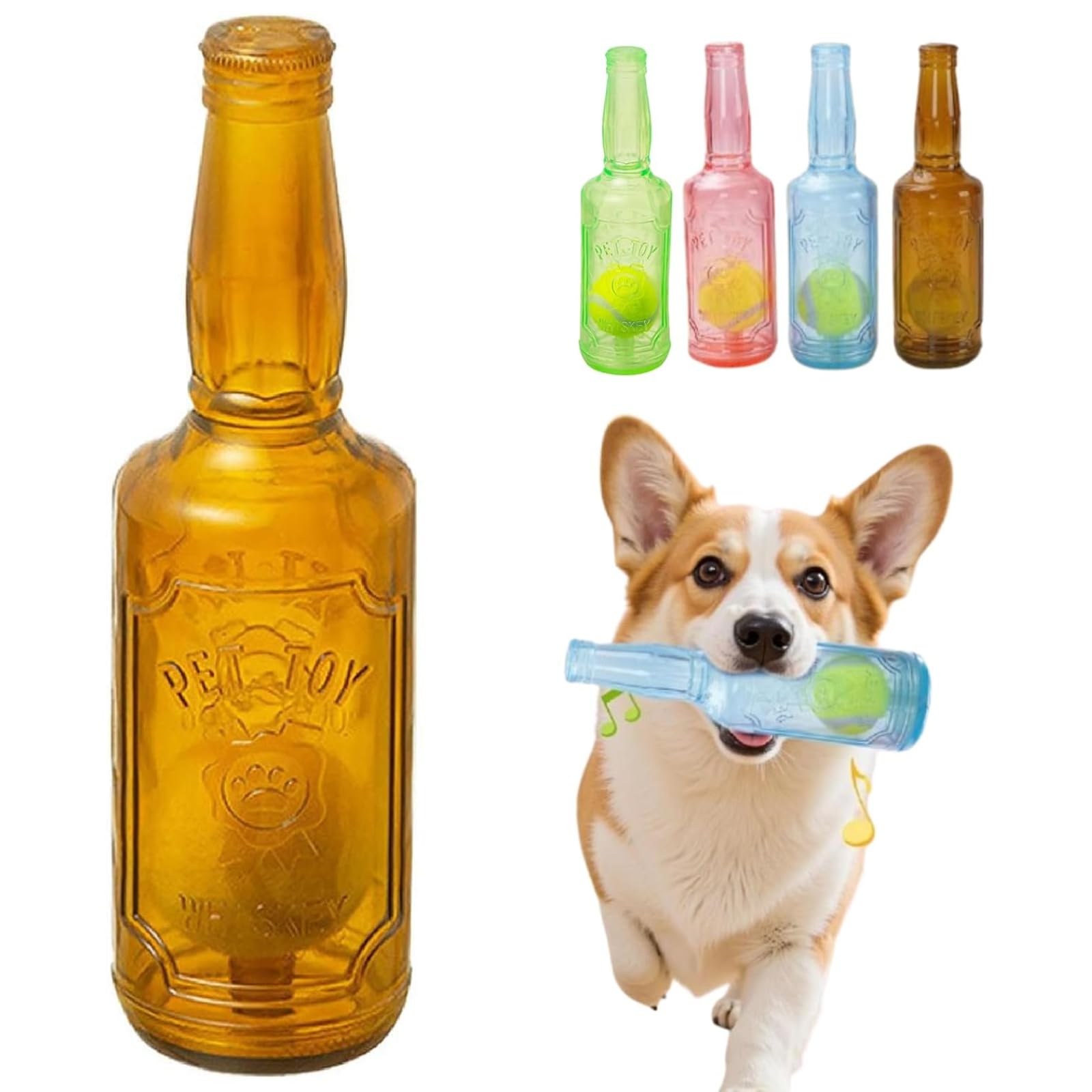 Chattering Bottle Dog Toy TPR Tennis Ball Inside (Brown 7.8x 2.36)