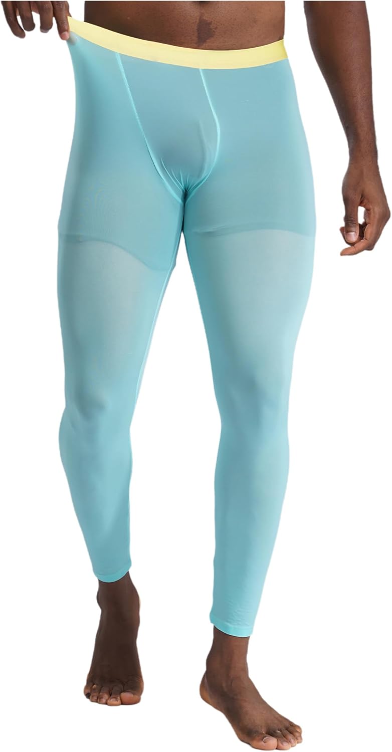 Men's Ice Silk Long Johns Pants Ultra-Thin Thermal Underwear Sleep Leggings Trousers