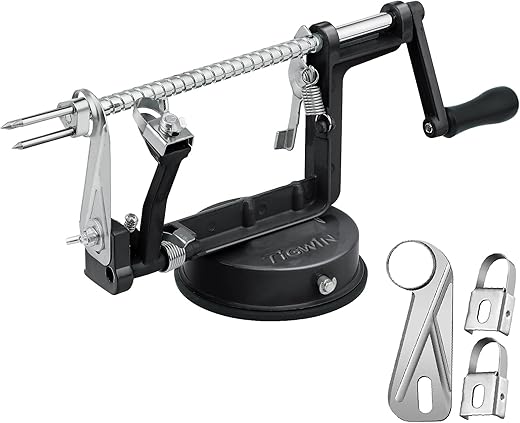 Apple Peeler Corer, Long lasting Chrome Cast Magnesium Alloy Apple Peeler Slicer Corer with Stainless Steel Blades and Powerful Suction Base for…