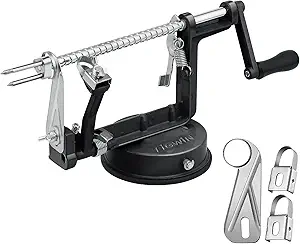Apple Peeler Corer, Long lasting Chrome Cast Magnesium Alloy Apple Peeler Slicer Corer with Stainless Steel Blades and Powerful Suction Base for Apples and Potato(Black)