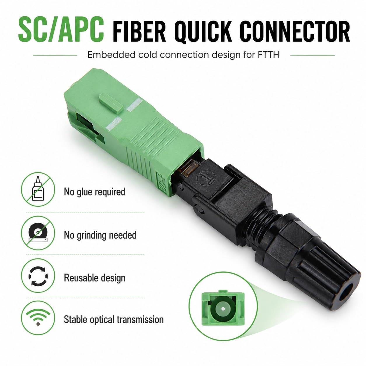 SC/AP C Connettore rapido in fibra ottica, 100 pezzi connettore in fibra ottica a freddo connettore rapido FTTH, connettore rapido in fibra con filo di cuoio incorporato per rete CATV