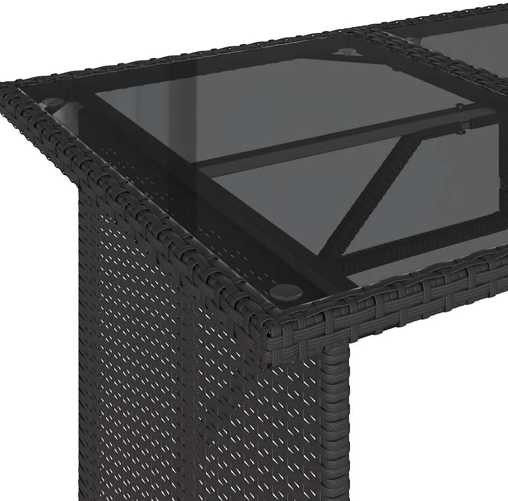 Garden Coffee Table Black Poly Rattan with Tempered Glass Top and Powder-Coated Steel Frame 43.3 x 26.8 in Outdoor Patio Furniture for Balcony, Patio, and Garden Use