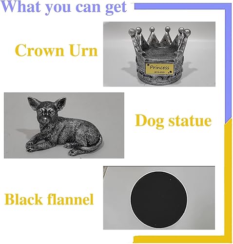 Miniatura 4 de Urnas conmemorativas de Chihuahua en forma de corona para mascotas, cenizas personalizadas con nombre y fecha, estatua de Chihuahua decorativa para