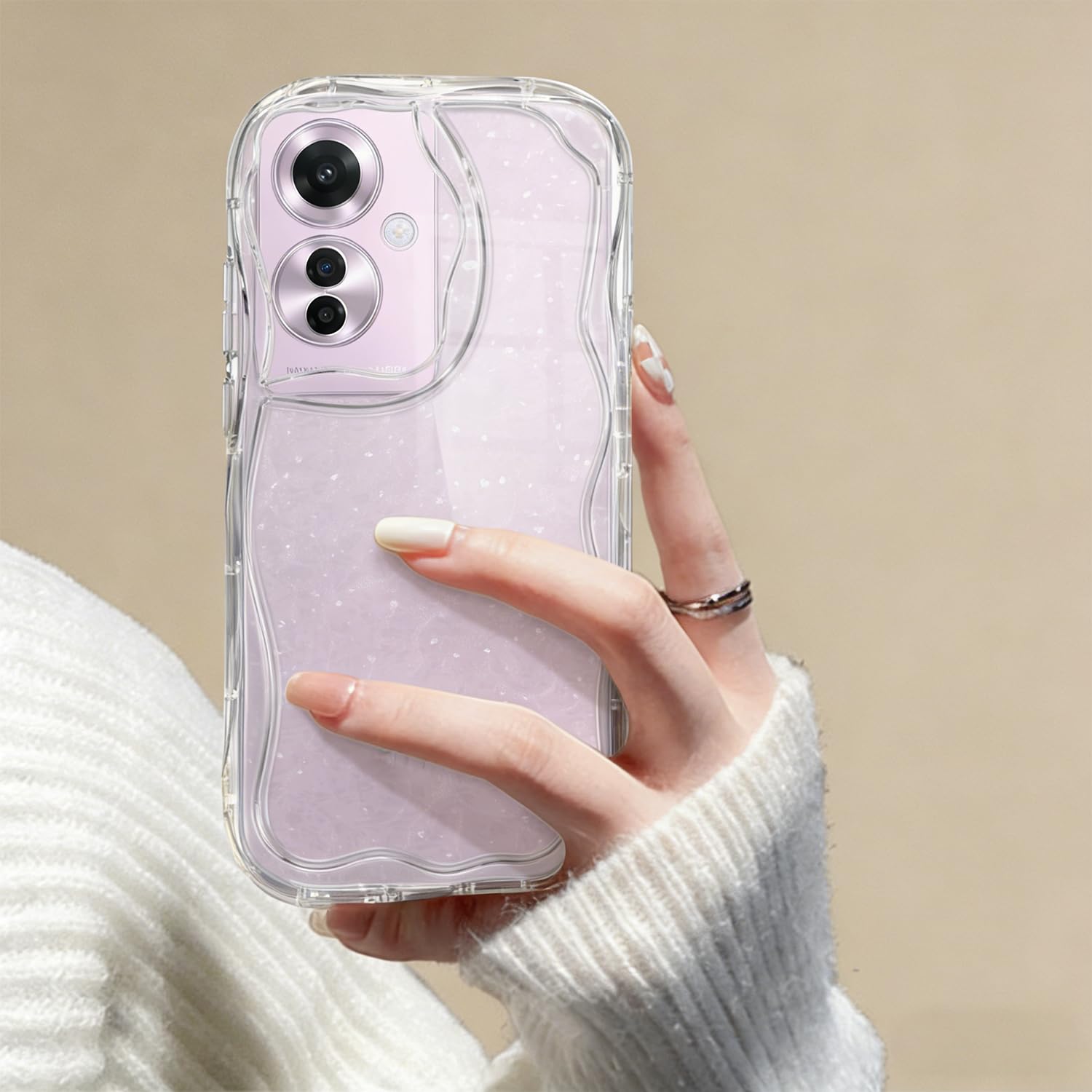 [TEELOFU]For OPPO Reno11 A ケース ウェーブ 波型デザイン クリア 透明 レンズ保護 推し活対応 保護カバー