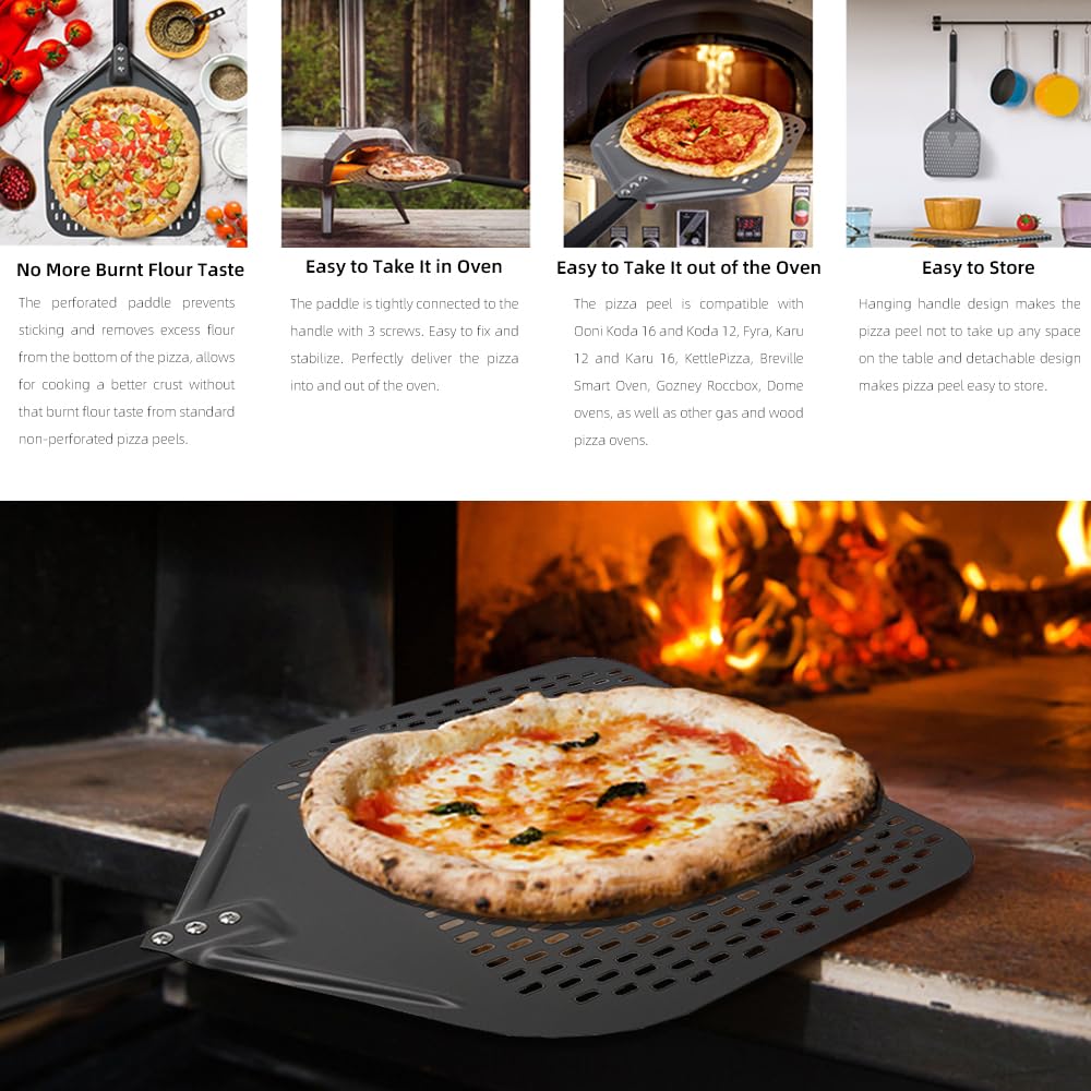 Perforierter Pizzaschieber 33 cm – Antihaft-Pizzaschieber für Ofen, großer Griff Pizza-Drehwerkzeug, ideales Küchen-Backzubehör, perfekt für Hobbyköche