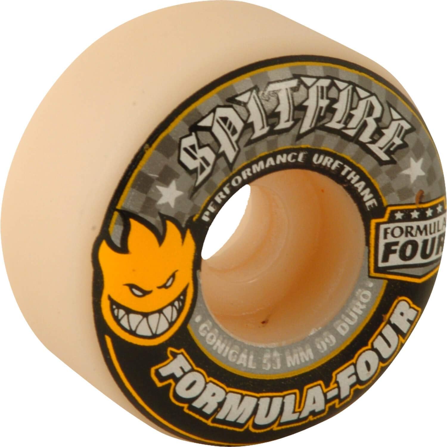 Spitfire Wheels Formula Four Conical White / Yellow & Black Skateboard Wheels - 53mm 99a (Set of 4)
