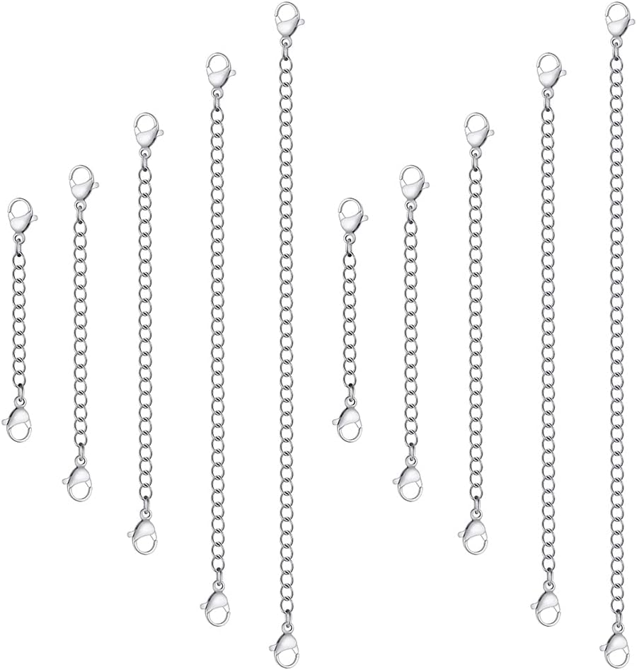 5Pcs Silver Stainless Steel Necklace Extender Chain Links Silver Lobster Necklace Extenders for Necklaces Bracelet Anklet Stainless Steel Chain Extenders for Jewelry Making (2in 3in 4in 5in 6in)