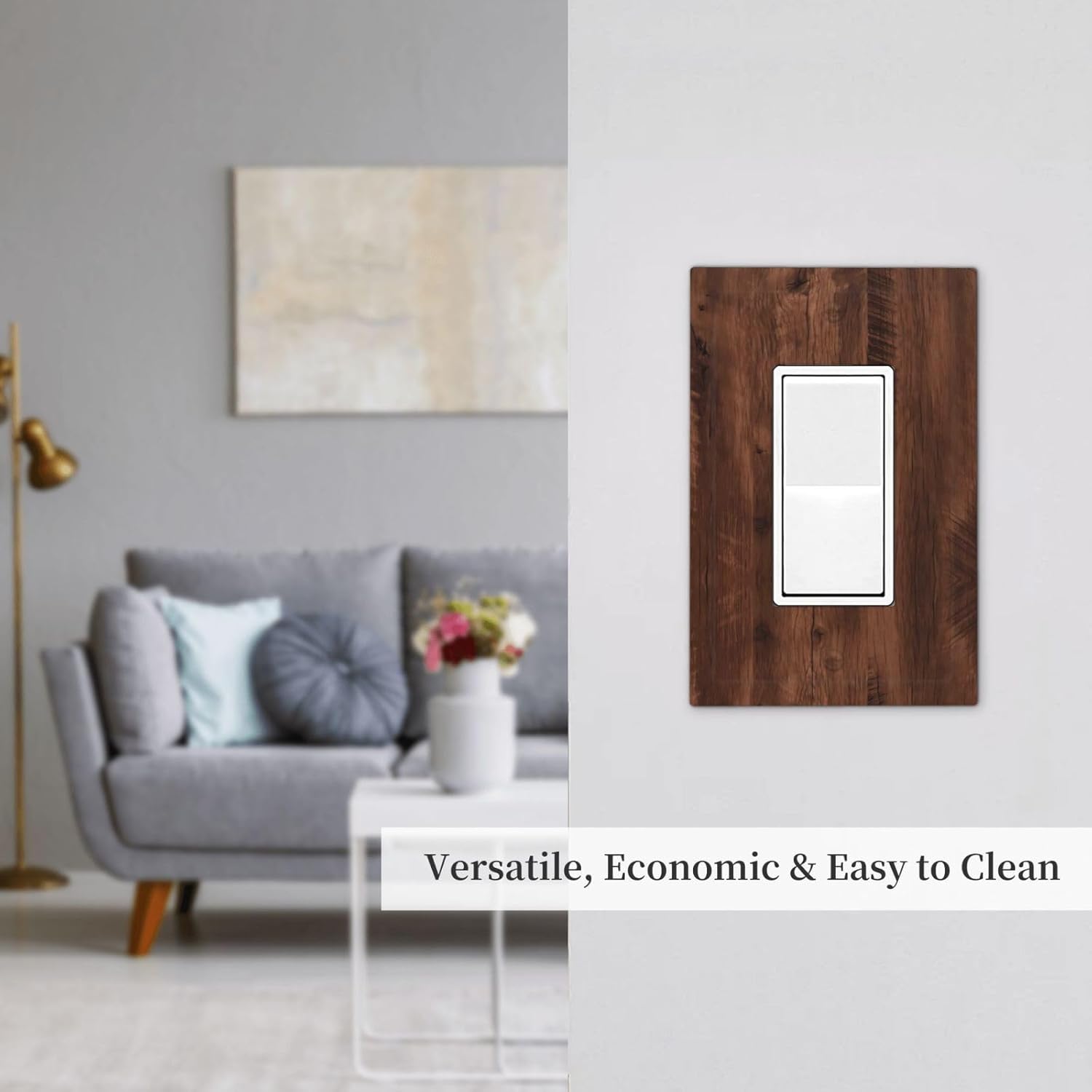 Rustic Brown Wood Grain Vintage Light Switch Cover 1 Gang Single Rocker Wall Plate Decorative Electrical Switchplate Faceplate for Bathroom Kitchen Bedroom Decor 5 * 3 In
