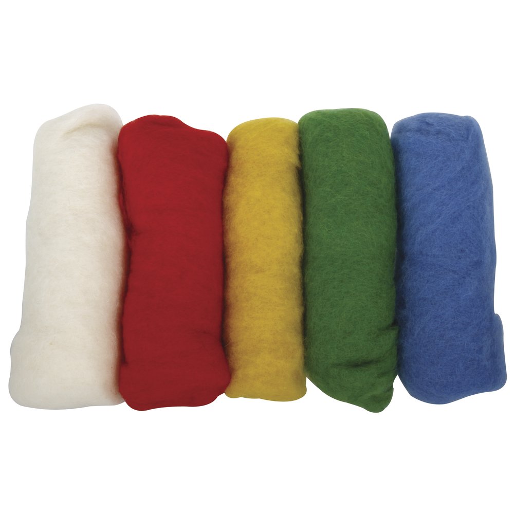 Rayher Carded Wool for Felting and Crafting, Set of 5 Carded Felting Wool Batts in Different Colours, 100% Wool, 5x20g, 5364300