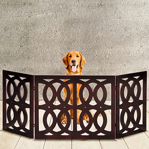 Bundaloo Freestanding Dog Gate Expandable Decorative Wooden Fence for Small to Medium Pet Dogs, Barrier for Stairs, Doorways, & Hallways (Riviera)