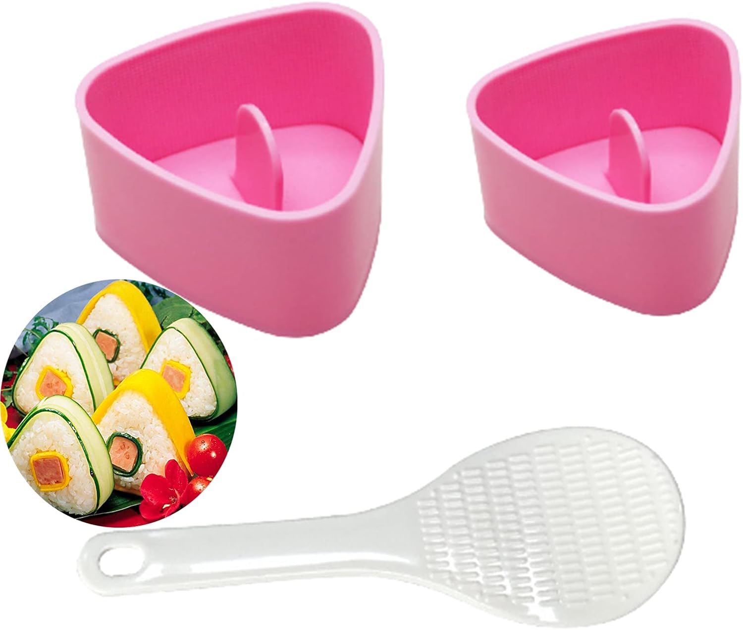 Onigiri Mold, Triangle Rice Mold, 2 Pack Onigiri Maker Press(Large & Small), Non Stick Sushi Rice Making Kit, Sushi Bento Nori Seaweed Kitchen Rice Ball Mold DIY Kitchen Gadget, Pink