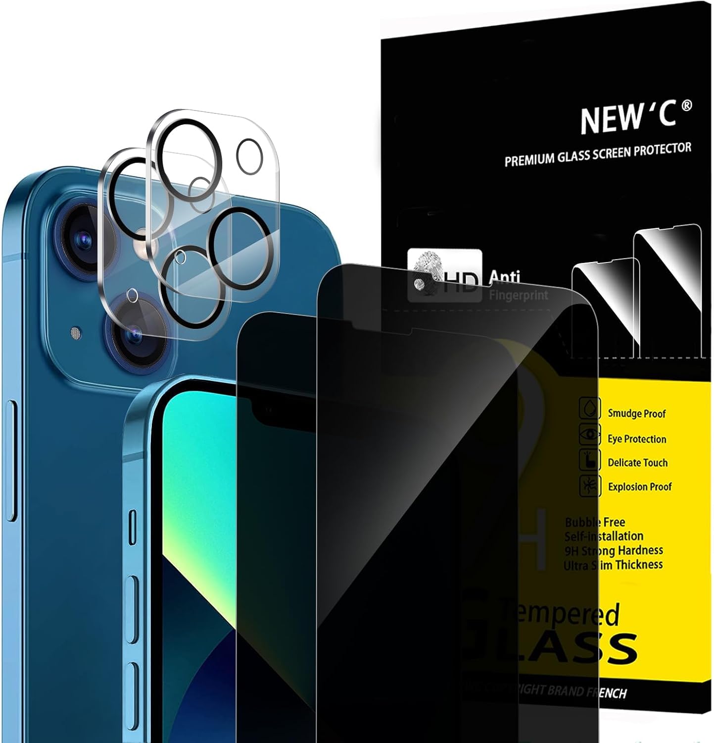 NEW'C for iPhone 13 Privacy Screen Protector + Camera Protector