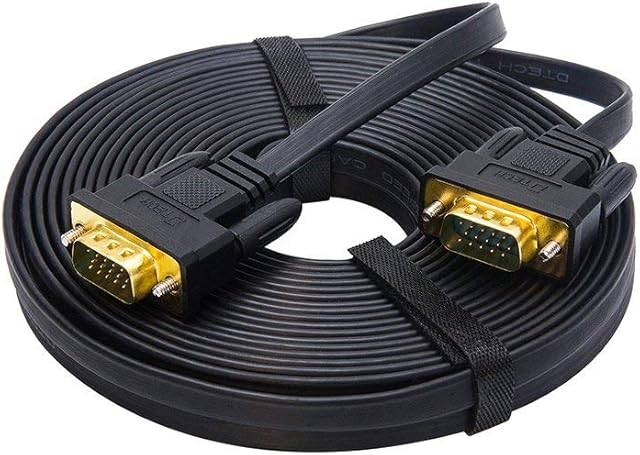 DTECH Ultra Thin Flat VGA to VGA Cable 8m Standard 15 Pin Male to Male Gold Plated Connector SVGA PC Projector HDTVs Laptop Computer Monitor Wire(Black,8m)