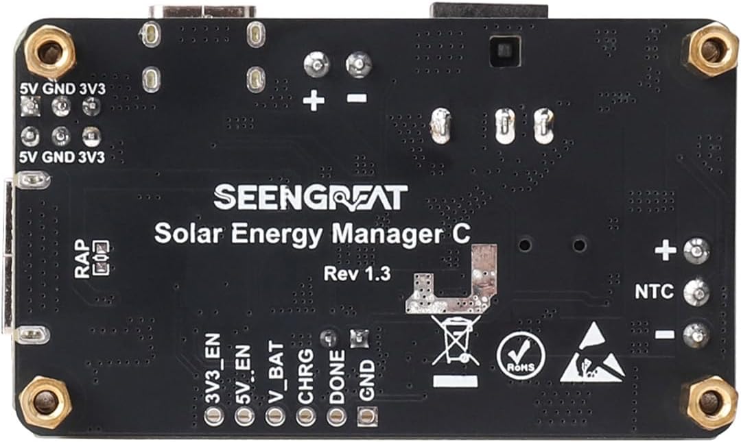 Solar Power Management Module for 5V Solar Panel & 3.7V Lithium Ba-ttery Charging, USB/Type-C Input, 5V/3.3V Output, Ba-ttery Protection for IoT & Environmental Monitoring