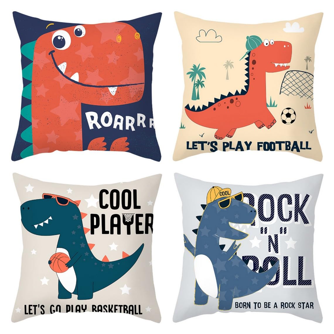 Chenlane Silk Couch Pillow Covers Cottage Stretch Cushion For Individual Cushions Cartoon Cute Dinosaur, Home Decor Camper Private Customisation 50x50 cm, 4Pcs