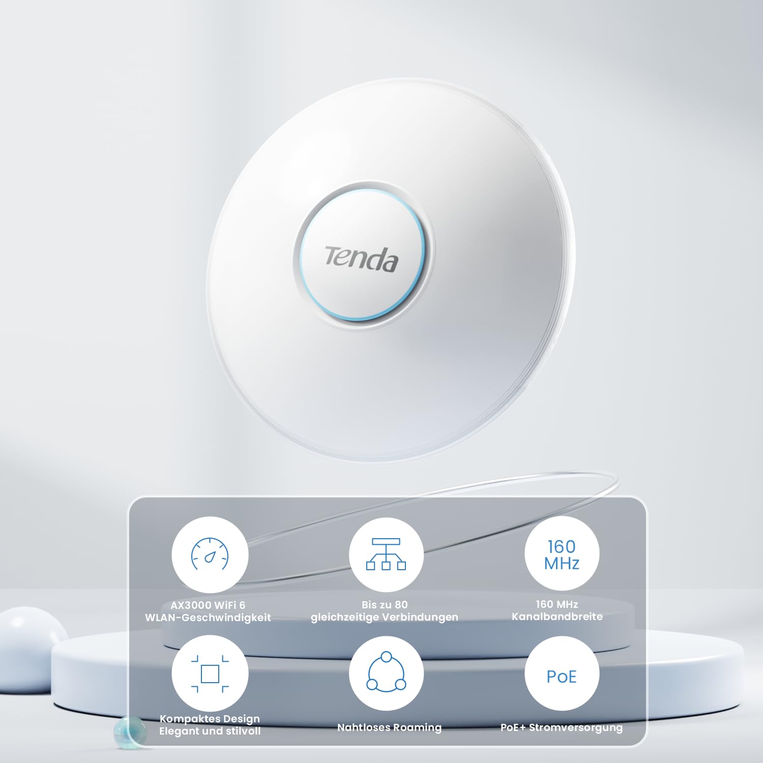 Tenda i27 AX3000 WiFi 6 Access Point (802.11ax Dualband, 1x Gigabit PoE/LAN-Port, WPA3 Sicherheit, Mehrere SSIDs, Verwaltbar über APP oder Weboberfläche, 802.3at PoE+ Powered, inkl. Netzteil)