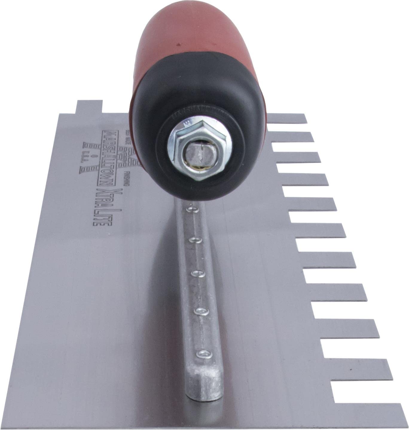 Frattazzo dentato Marshalltown, tacca: U-6x13x6 mm con manico curvo Durasoft, in acciaio, per piastrellisti, dimensioni: 279x114 mm