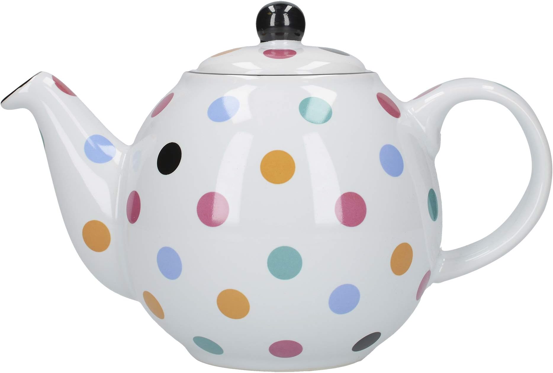 London Pottery Polka Dot Teapot with Strainer, White/Multi Spot, 2 Cup (500 ml)