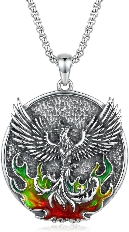 Phoenix Necklace 925 Sterling Silver Rising Phoenix Pendant Jewelry for Men Women