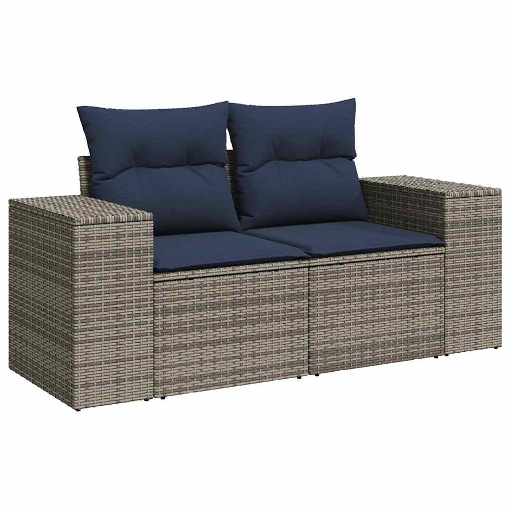 Set di 7 mobili da giardino con cuscini, in polyrattan, per terrazza, balcone e esterni, con vano portaoggetti, resistente alle intemperie, salvaspazio, divano, tavolo, poltrona, panca
