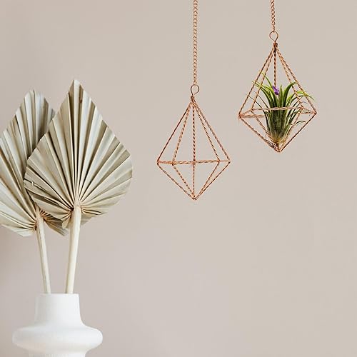 Miniatura 8 de libproqia 5 soportes geométricos colgantes para plantas de aire, colgadores de metal trenzado para plantas de aire con forma de diamante pequeño,
