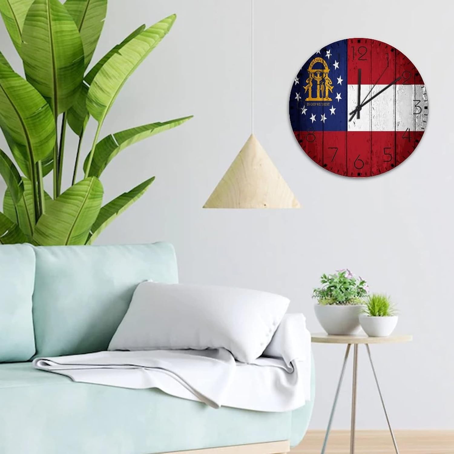 Minimalist Wood Clock Non-Ticking Sweep Movement Georgia Vintage Wall Clocks Memorial Flag American US Home Decoration for Nursery Patio Exercise Room 12 Inch