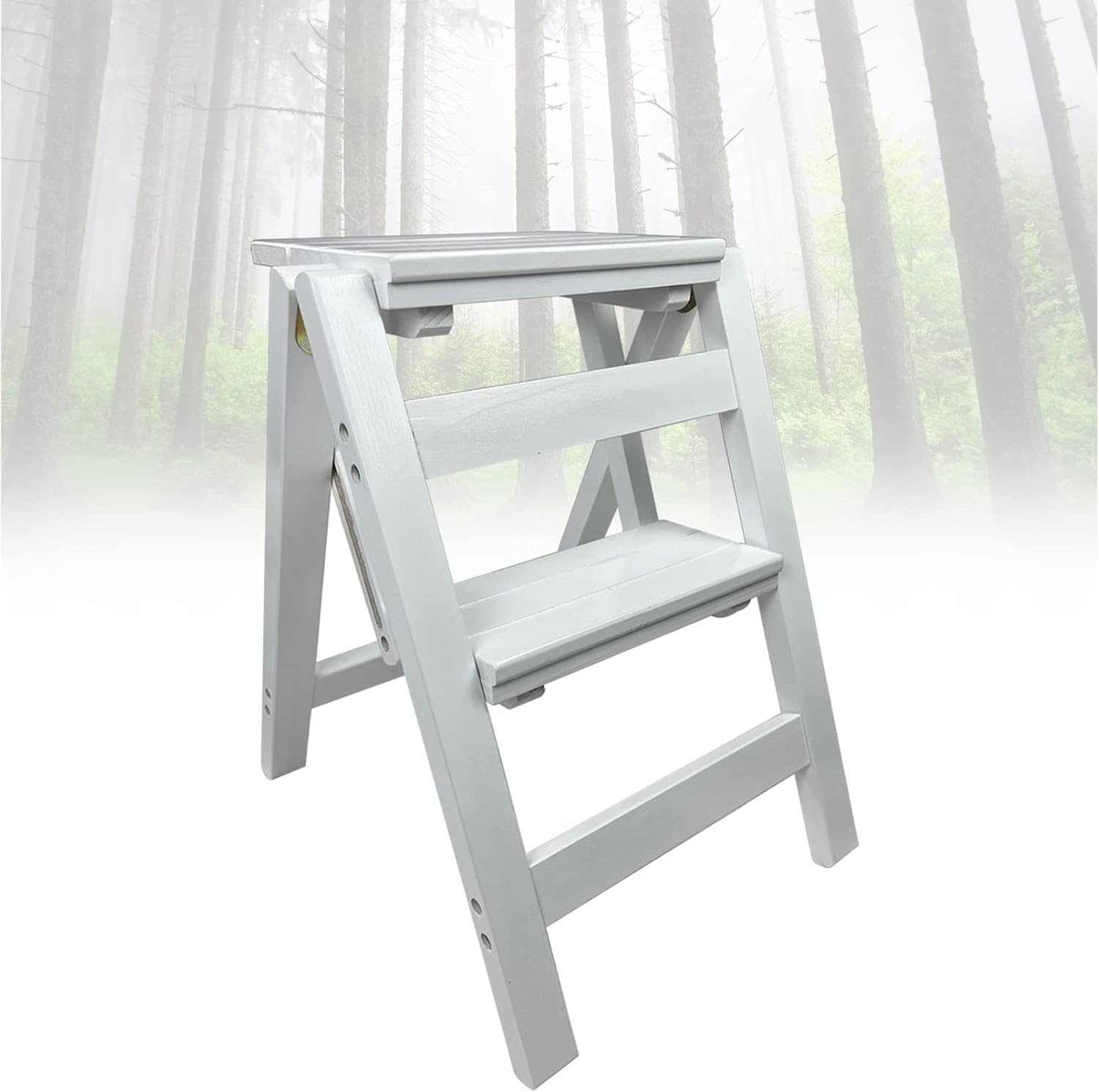 Wooden Folding Step Stool for Kitchen, 2 Step Ladder Small Step Ladder Lightweight Stepladder for Household Office Heavy Duty Sturdy Step Ladder