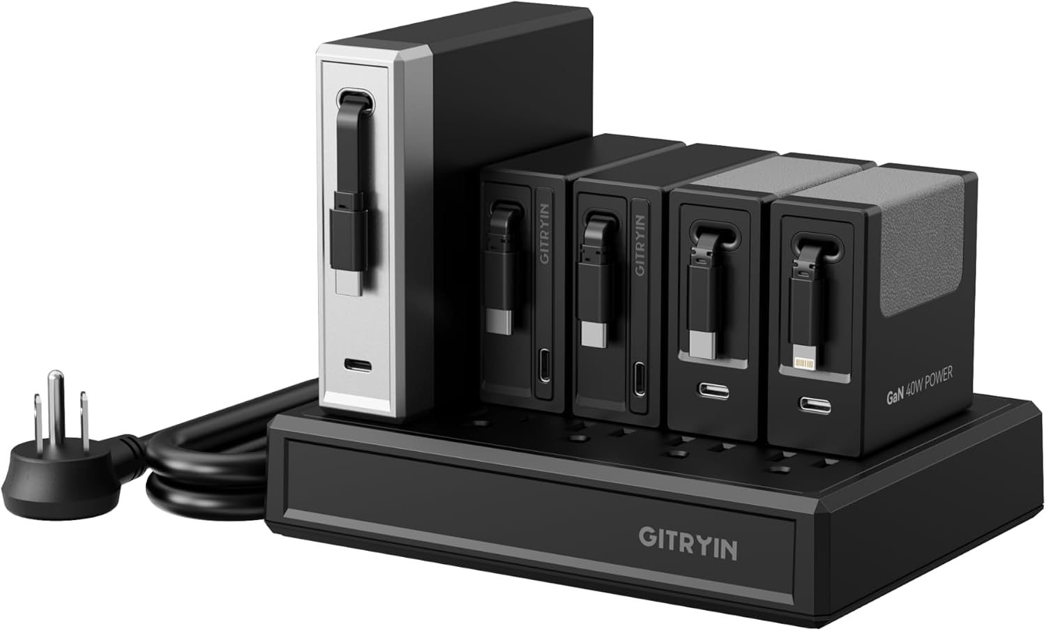 Gitryin Laptop Charging Station, 140W, 2 * 65W, 2 * 40W Retractable Lightning, USB C Chargers, 1 Lightning, 9 Type C Ports with Cooling Power Strip, 350W Charging Hub