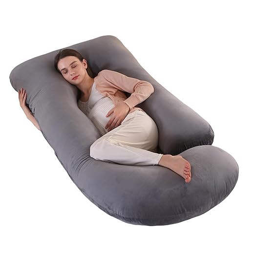 Pregnancy Pillow, Full Body Maternity Pillow 57 inch, with Removable Washable Cover - Sleep Support for Legs, Back, Neck, Shoulder, HIPS, Belly for Pregnent Women, Velvet Cover(Dark Grey)