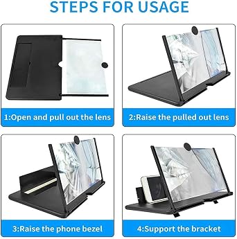 10 Inch 3D Screen Amplifier,Portable Eye Protection HD Video Stand Bracket for Travel Black