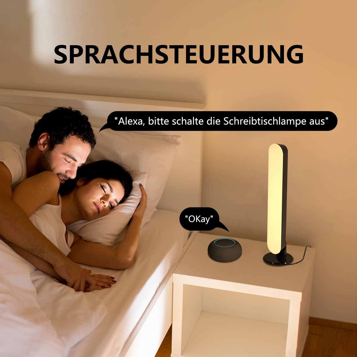 Smart Tischlampe 2 Pack mit WiFi APP Control Kompatibel mit Alexa und Google Einstellbare Weiß und RGB Farben Musik Sync USB Nachttischlampe-Perfekt für Schlafzimmer, Gaming, Raumbeleuchtung