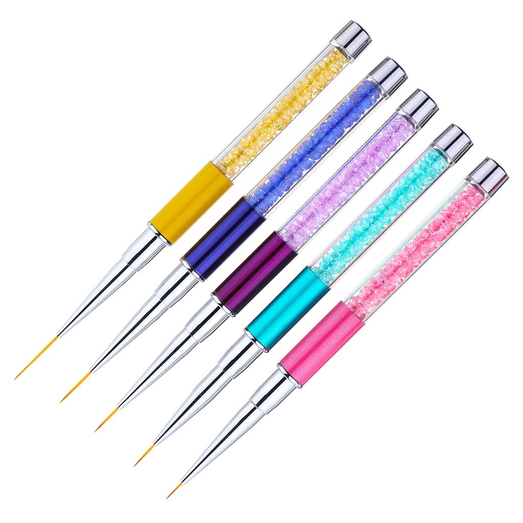 5Pcs/Set Nail Art Rhinestone Handle Stripes Lines Liner Drawing Brush Gel Pattern Design DIY Painting Pen Manicure Tool