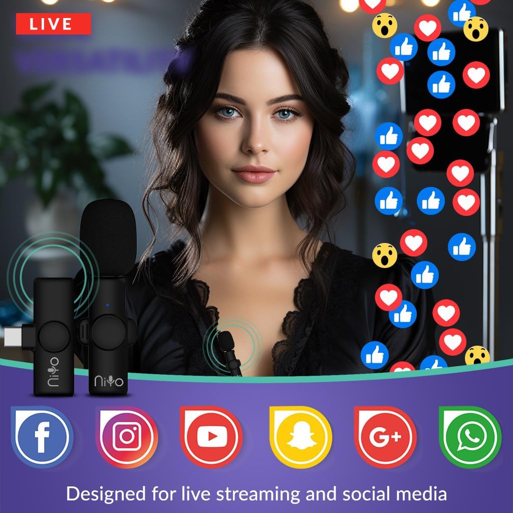 NiYo USB-C Lapel Microphone: Elite Audio Quality for Content Creators, Podcasters & Tech Enthusiasts, Video Recording, Reels, Shorts, YouTube, Vlog, TikTok & More (Red (2 Mics 1 Receiver))