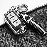 HUAQIANYU Llavero de coche, piel y TPU para llave de coche, para Polo Tiguan Passat B5 B6 B7 Golf EOS Scirocco Jetta MK6 Octavia Accesorios plata c