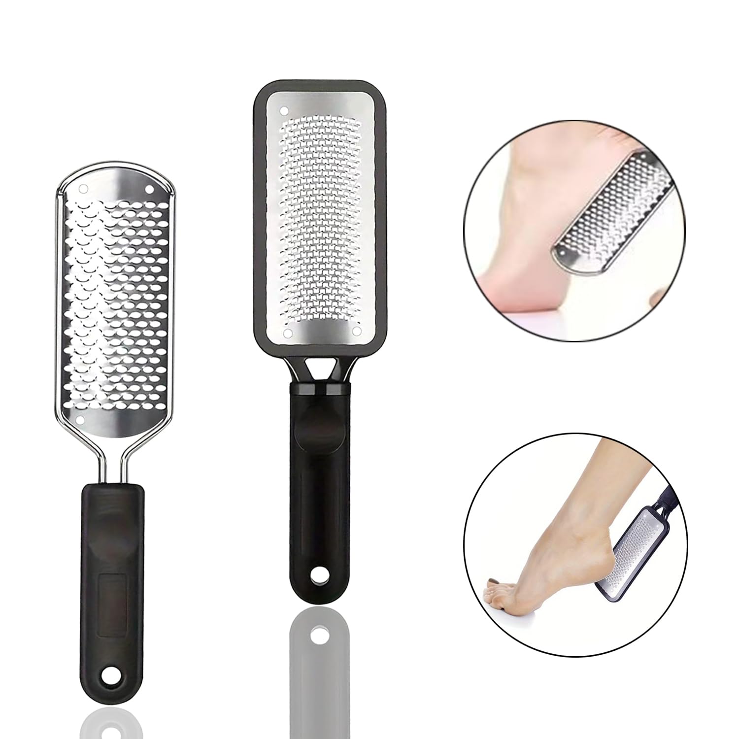 2 Pcs Foot Scraper, Foot File Callus Remover, Stainless Steel Foot Rasp, Professional Foot Scrubber Dead Skin Remover, Pedicure Foot Grater for at Home & Salon