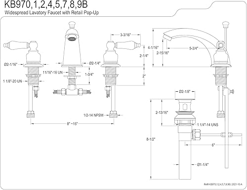 Miniatura 2 de Kingston Brass KB978B - Grifo victoriano de baño amplio, centro ajustable de 8 pulgadas, níquel cepillado